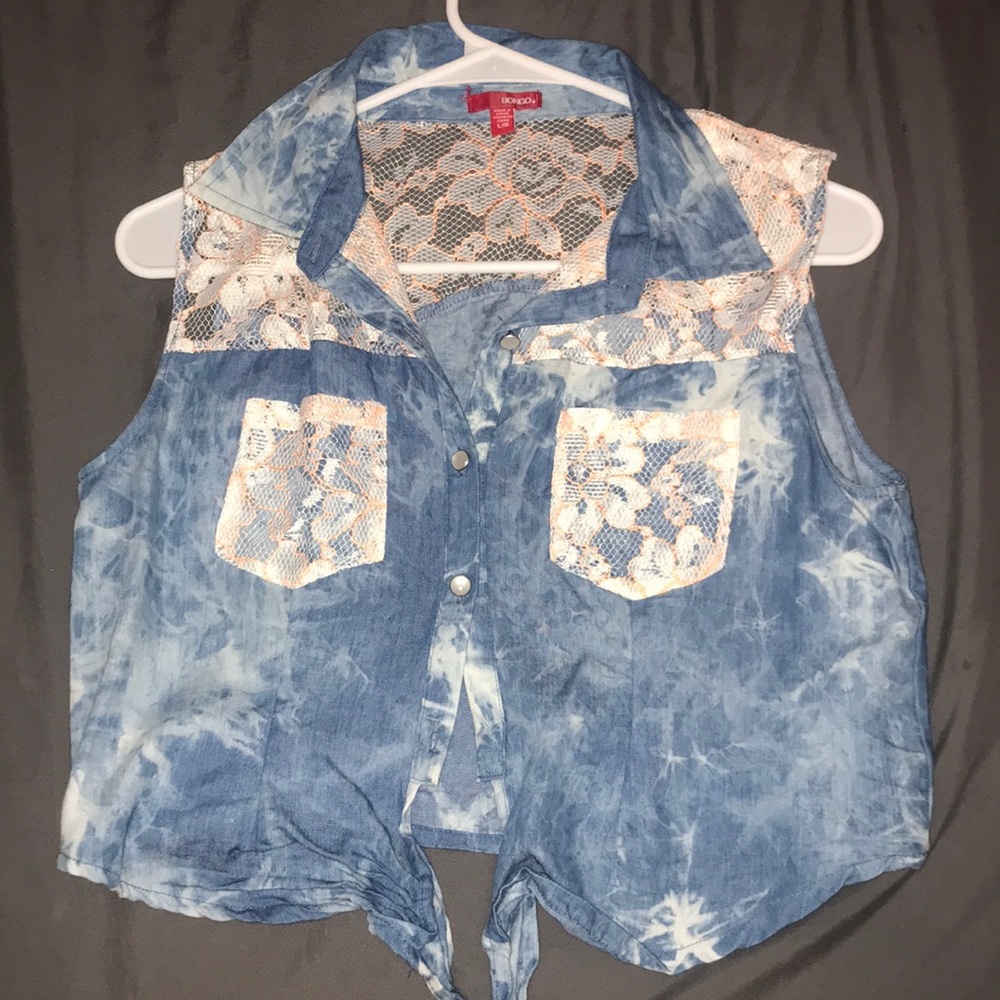 Jean & Lace Tie-up shirt